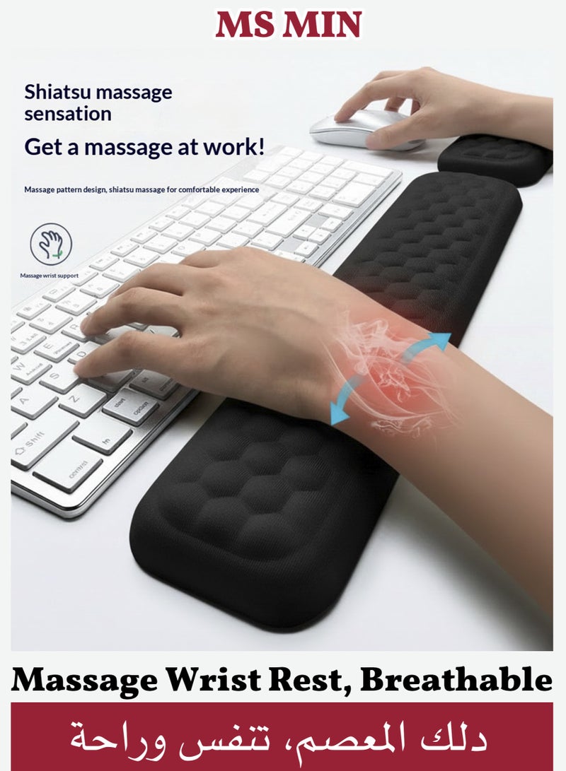 موقف حياة السيدة مسند معصم مريح للوحة المفاتيح والفأرة بتصميم مريح، وسادة معصم من إسفنج الذاكرة مع قاعدة مانعة للانزلاق، لتخفيف ألم الكتابة للاستخدام المنزلي والمكتبي، باللون الأسود - Image 1